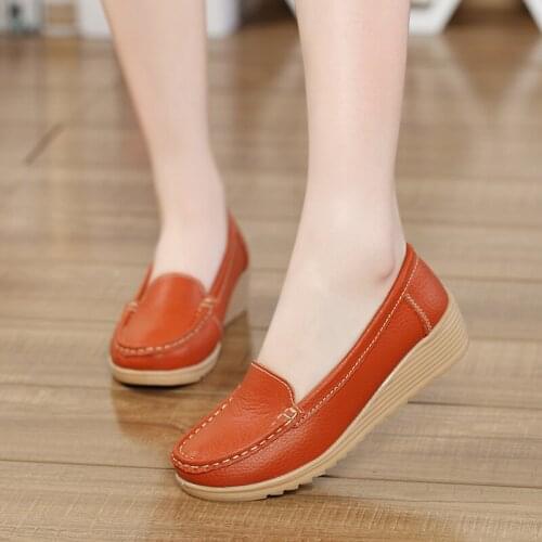 New Women Flats Genuine Leather Shoes Wedge Heels Women Loafers Ballet Flat Shoes Platform Spring Summer Womens non-slip shoes