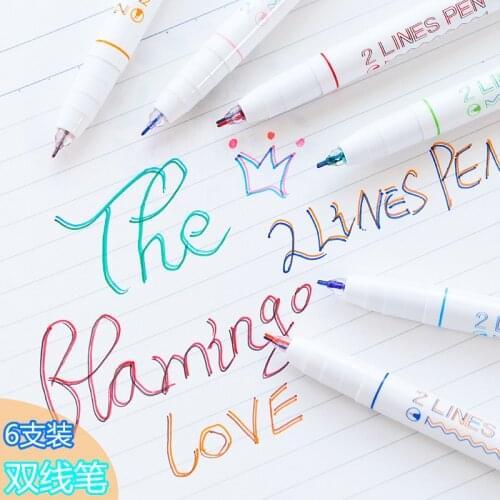 Cute 2 Lines Marker Pen 0.5mm Fineliner Markers for Making Notes Painting Outlining Journaling Marking School Office Supplies
