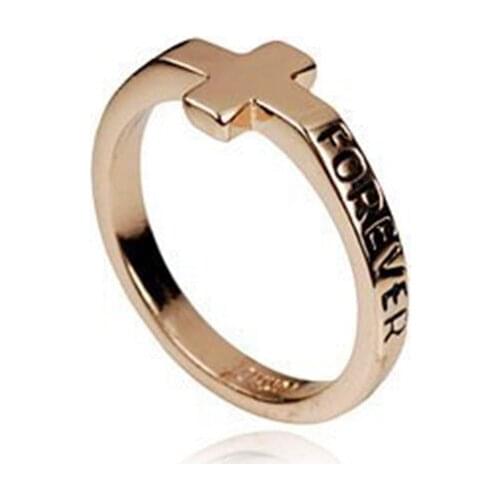 Fashion Cross Words "Forever" Simple Ring Golden Thin Rings for Women