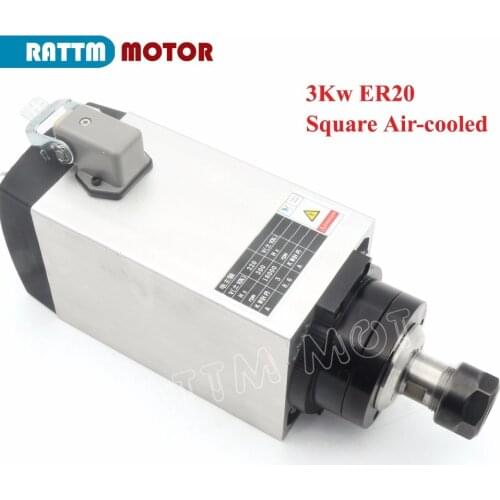 Square 3KW Air cooled spindle motor ER20 220V/AC 18000rpm 300Hz 4pcs Bearings for CNC Router ENGRAVING MILLING GRINDing Machine