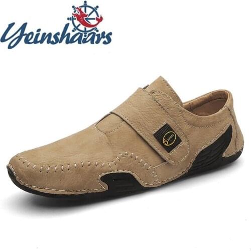 Men Casual Leather Shoes Men Light Breathable Outdoor Slip on Sneakers Non-Slip Soft Walking Shoes Male Comfortable Summer Shoes