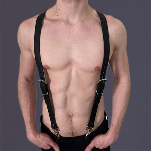 Male PU Leather Exotic Goth Tops Men Gay Chest Harness Adjustable Harness Belts Punk Rave Costumes For Slave Gothic Bondage