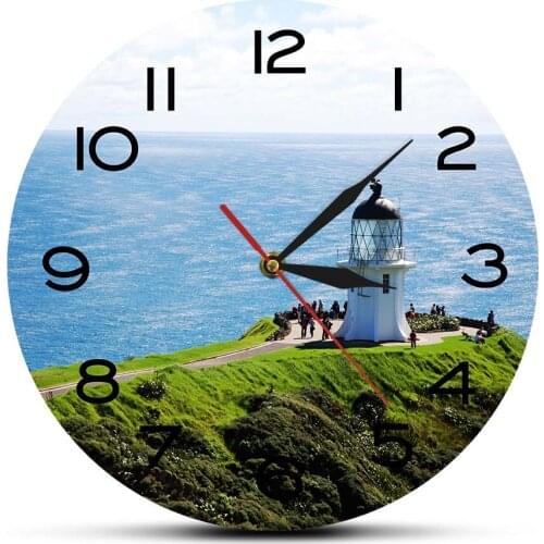 Cape Reinga Seascape Lighthouse North Island Modern Design Wall Clock North Edge of New Zealand Traveling Home Décor Art Clock