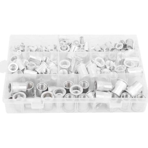 175Pcs M3/M4/M5/M6/M8/M10/M12 Aluminum Cap Rivet Nut Set Flat Head Threaded Insert Nut Rivnut Nutsert Assortment Kit With Box