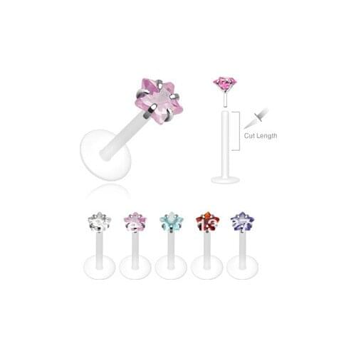 Prong Set Star CZ Bio Flexible Lip Ring 16 Gauge 1.2*8*3mm Mixed Colors Body Jewelry