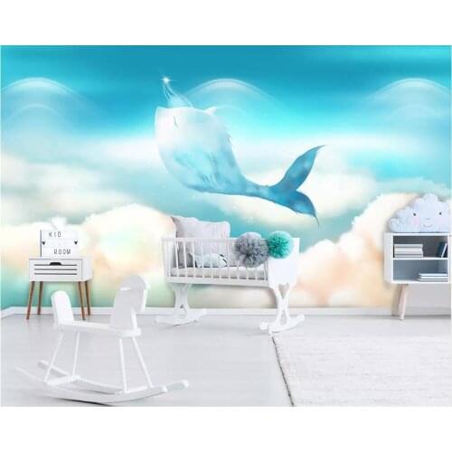 Beibehang Custom wallpaper Nordic modern minimalist hand-painted dreamy dolphin childrens room background wall 3d wallpaper