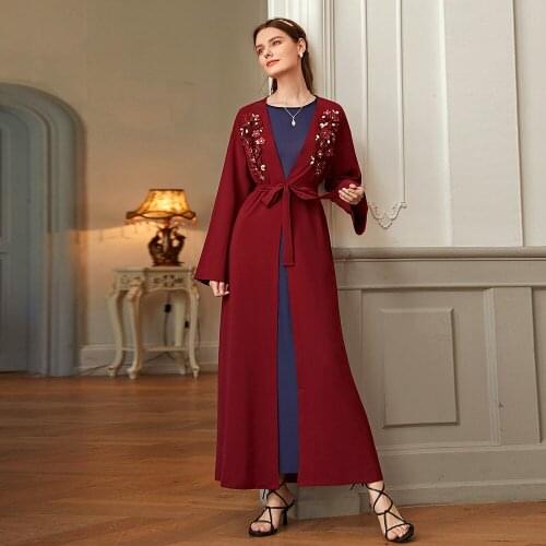 Great quality appliques diamond beading opened muslim dress Muslim abaya peignoir islamic abaya prayer service clothing F2097