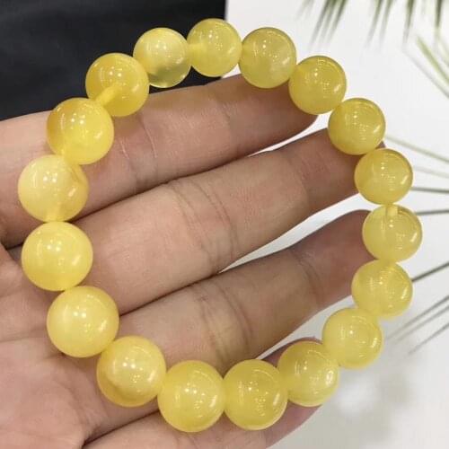 Genuine Natural Yellow Amber Round Beads Bracele 10.7mm Women Men Healing Stretch Crystal Amber Jewelry AAAAA