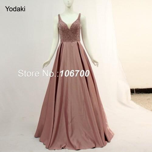 Amazing Real Photos Gold Top Black Evening Dresses V Neck Bling Crystal Beaded With Side Pockets Pageant Prom Gowns