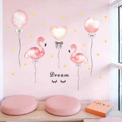 Pink Balloon Flamingo Wallpaper For Girls Room Kids Baby Bedroom Decor Nordic Style Warm Wall Sticker DIY Stick Wall Decal Mural