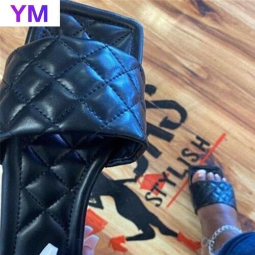 HOT 36-43 Summer Home Women Sandals Weave Shoes Square Toe Non Slip Slides Flip Flops Indoor Platform Zapatillas Mujer Casa 2021