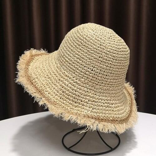 2021 Summer Beach Straw Hats Women Fashion Casual Sun Protector Caps Bucket Hats Khaki Vintage Foldable Dome Travel Hat 54-58cm