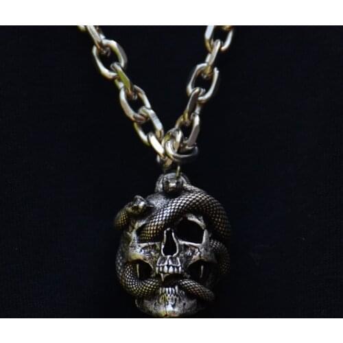 Vintage Skull Snake Pendant Necklace Medusa Snake Skull Wiccan Necklace Gothic Pagan Jewelry