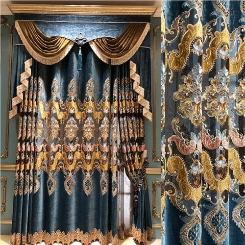 European-style High-end Embroidered Curtains for Living Room Bedroom Retro Palace Spinning Gold Embroidered Tulle Curtains