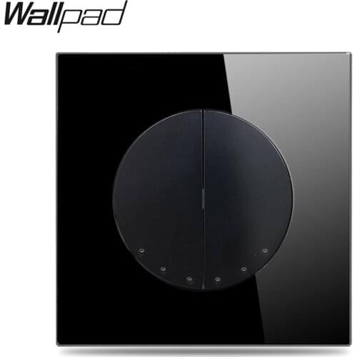 Wallpad L6 LED 2 Gang Momentary Reset Electric Wall Switch For Blind Roller with Black Tempered Glass Panel