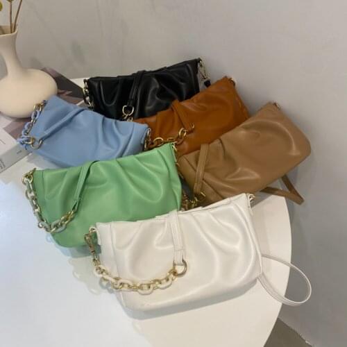 Womens Bag Fashion Women PU Leather Pleated Crossbody Shoulder Messenger Bag Casual Ladies Chain Solid Color Small Handbags