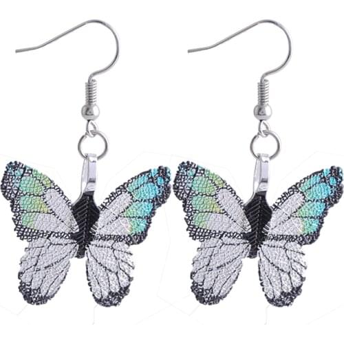 2021 New High Quality Leaf Texture Cutout Colorful Butterfly Stud Earrings For Women Girl Ear Jewelry Gift