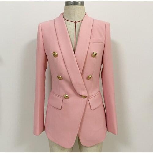2021 Designer Blazer Womens Gold Lion Buttons Pink shawl Collar Double Breasted Blazer Jacket Wholesale