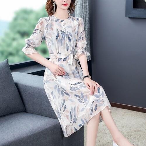 Women Elegant Floral Mulberry Silk Beach Midi Dress 2021 Summer New Vintage 3XL Plus Size Print Sundress Bodycon Party Vestidos