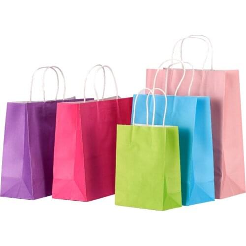 10/80pcs Kraft Paper Bags with Handles Festive Party Gift Bag Paper Packing Bag Wedding Bithday Event Packaging Bags