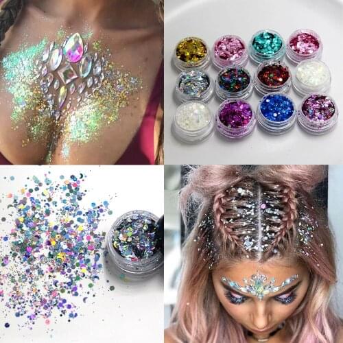 12 Color Glitter Shimmer Hair Glitter Sequin Body Face Eye Glitter Sequin Eyeshadow Shiny Makeup Skin Face Sequin Body Glitter