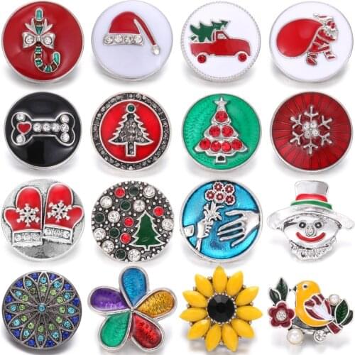 5pcs/lot Christmas Snap Jewelry Christmas Tree Snowflake Santa Snowman Deer Bell Sock 18mm Snap Buttons Fit Snap Button Bracelet