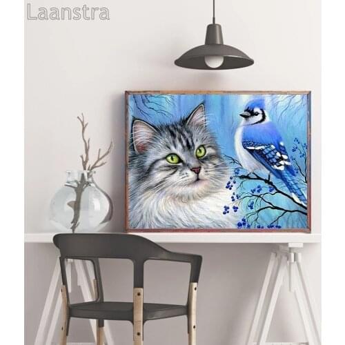 Diamond Painting Cat Bird Full Square Drill Home Decoration Display Rhinestone Picture Kits Embroidery