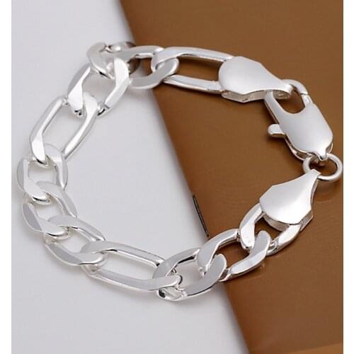 Top quality beautiful Silver color Jewelry fashion charm Men Women Chain 12-6MM Bracelets noble nice stamped , link H163