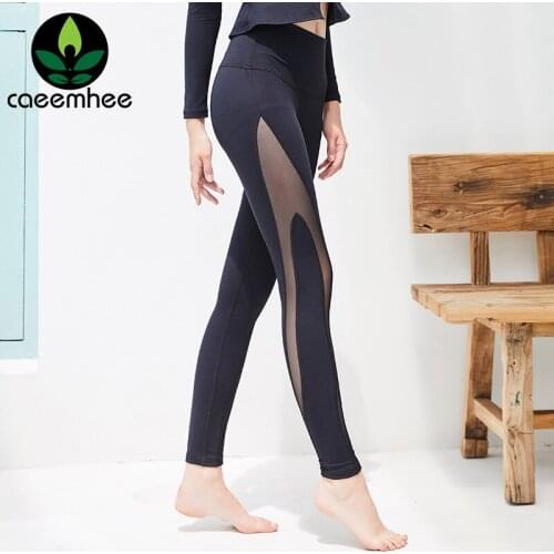 CAEEMHEE Black Mesh Sport Leggings Women Patchwork Fitness Leggings Push Up Leggins Female High Waist Elastic Yoga Pant Capri