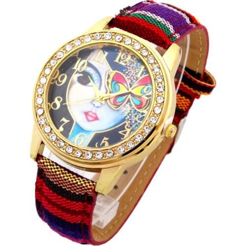 Top Ethnic Watch Women Girl Butterfly PU Leather woman wristwatch casual accessories Geneva Style school student