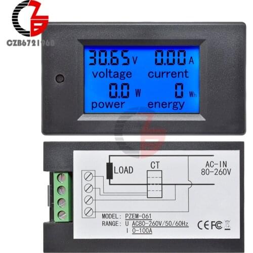 20A 50A 100A AC 80-260V DC 6.5-100V LCD Digital Voltmeter Ammeter Power Energy Car Voltage Current Meter Volt 12V 24V 110V 220V