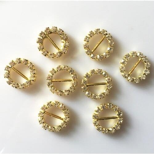 CJSIR 10Pcs DIA15mm Round Clear Crystal Rhinestone Gold Buckle Invitation Ribbon Slider For Wedding Silver Accessories