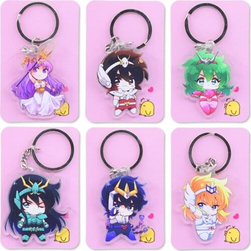 Saint Seiya Keychain Double Sided Cartoon Keyrings Cute Anime Acrylic Pendant Accessories PCB248-253