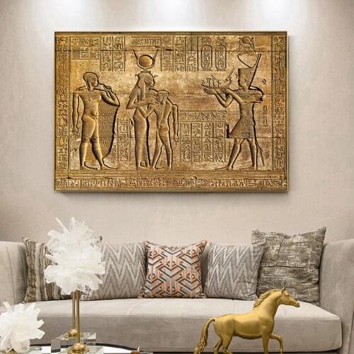 Egyptian Hieroglyphs Fresco Canvas Painting Queen Hatshepsut Temple Stone Carving Pharaoh Ancient Egypt Wall Mural Poster Print