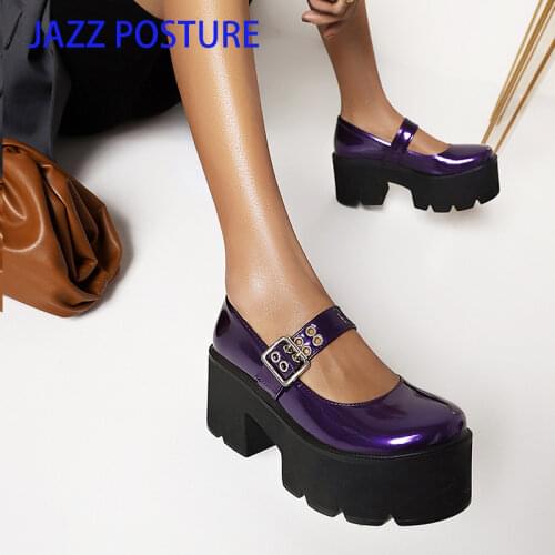 Brand Design Female Spring Fashion Pumps Platform Chunky High Heels Buckle Pumps Women Gothic Cool Punk Shoes Woman z771