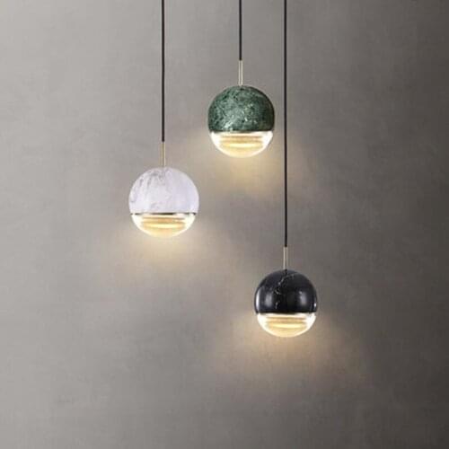 Creative crystal art pendant lamp post-modern marble ball design restaurant bar room bedside decor led hanging light fixtures