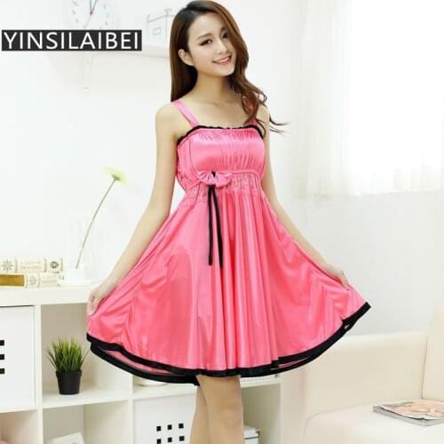 Summer Sleeveless Strap Sexy Womens Sleepwear Female Faux Silk Satin Lace Nightgowns Plus Size Sexy Nightwear for Ladies #20