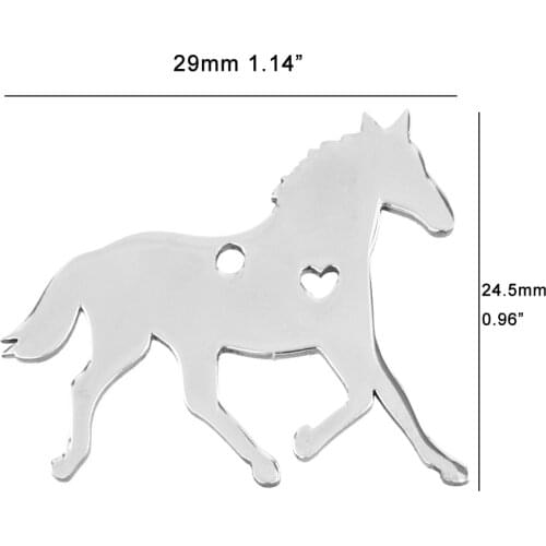 Horse with Heart Necklace&Pendant Engrave blank Charms Mirror polish Stainless steel good Quality wholesale 10pcs