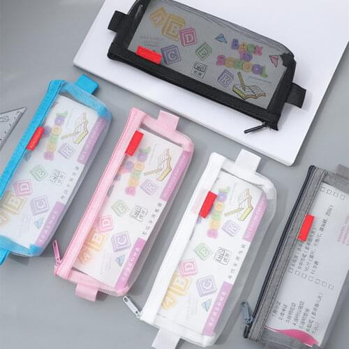 Simple Transparent Nylon Pencil Bag Zipper Pen Case Pouch Stationery Student Large Capacity Office School Supplies