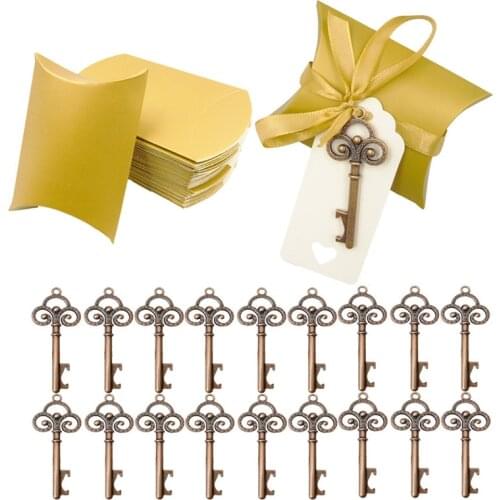 50set Opener+Rope+Box Wine Bottle Opener with Tags Gold Key Shape Party Wedding Favors Special Events Supplies Beer Bottle Tool