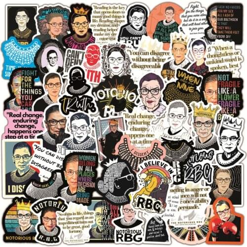 50pcs Hot Female Judge Ruth Bader Ginsburg Waterproof Sticker For Luggage Car Guaitar Skateboard Phone Laptop Bicycle Stickers