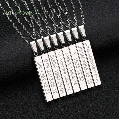 Nextvance BT Members Name Date Bar Necklace Stainless Steel Custom Engraved Pendant Necklace For Famliy Personalized Gift