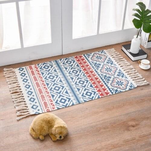 Nordic Rug Living Room Modern Minimalist Door Mat Carpet Bedroom Bedside Tassel Cotton Woven Floor Mat Carpets