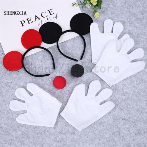 New holiday party three piece Christmas headband gloves Childrens Day COS props clown nose red black ears headdress