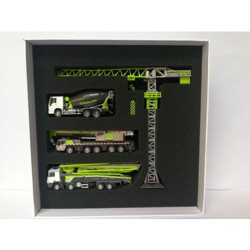 Original Factory 1:100 Zoomlion Products' Model 4pc Gift Set , Zat2000v Tower Crane Mixer Pump Truck Concrete Mixer Metal Model