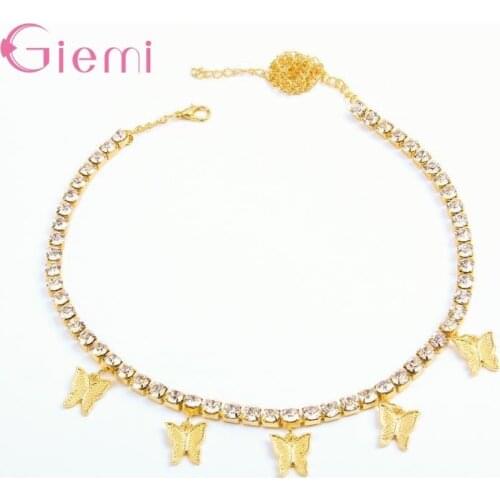 Crystal Rhinestone Choker Necklace 925 Sterling Sivler Women Wedding Accessory Butterfly Charms Jewelry Collier Femme