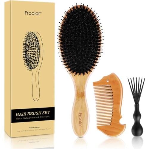 3pcs/Set Massage Comb Hair Brush Natural Bamboo Handle Boar Bristles Anti Static Hair Brush Massage Comb Straightening Hair Care