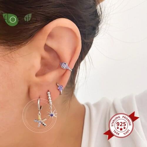 Colorful Crystal Hanging Earrings 925 Sterling Silver Huggies Hoop Earrings for Women Charming Round Circle Earring Jewelry Gift