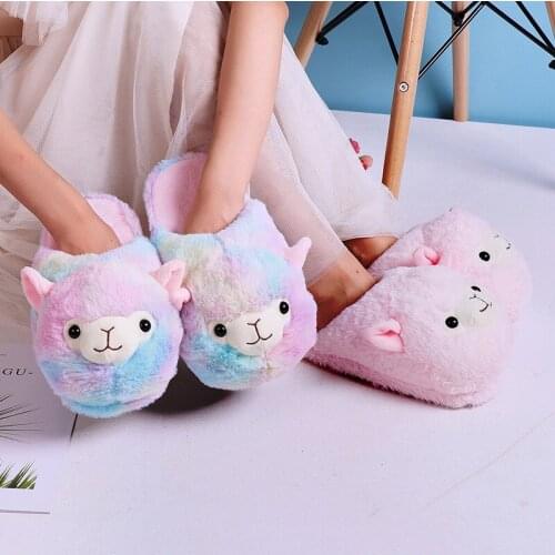 Women Slippers Alpaca Sheep Winter Indoor Slippers Warm Furry Cotton Shoes Funny Soft Slippers Cartoon Cotton Shoes Flip Flops