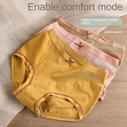 Womens Cotton Underwear Sexy Solid Color Panties Fashion Bow Comfort Briefs Middle Waist Seamless Underpants Female Lingerie